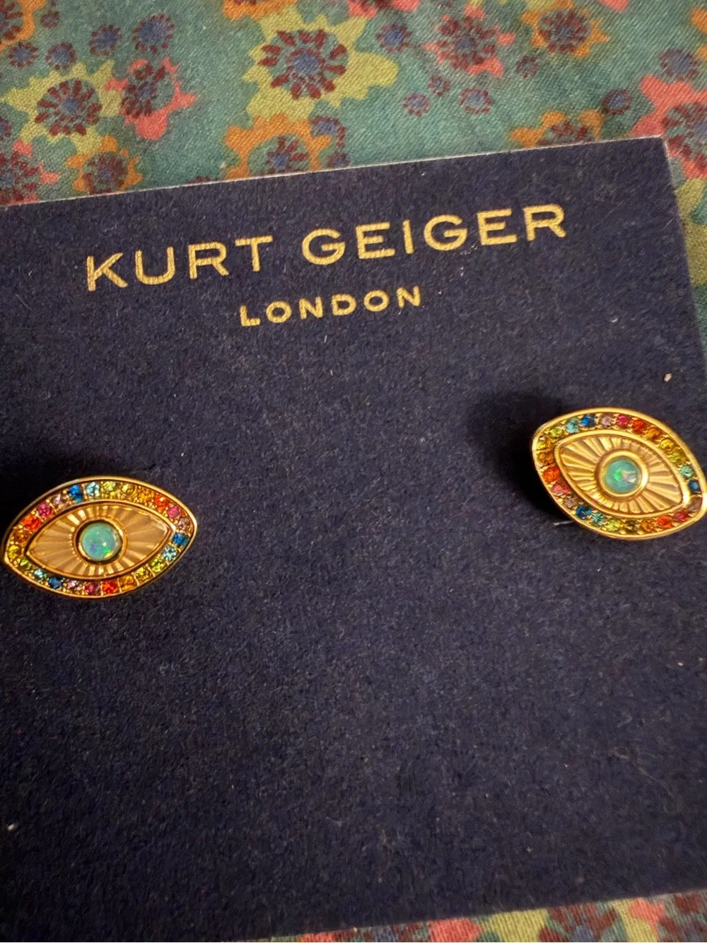 Kurt Geiger Gold-Tone Multicolor Eye Stud Earrings with Turquoise Center
